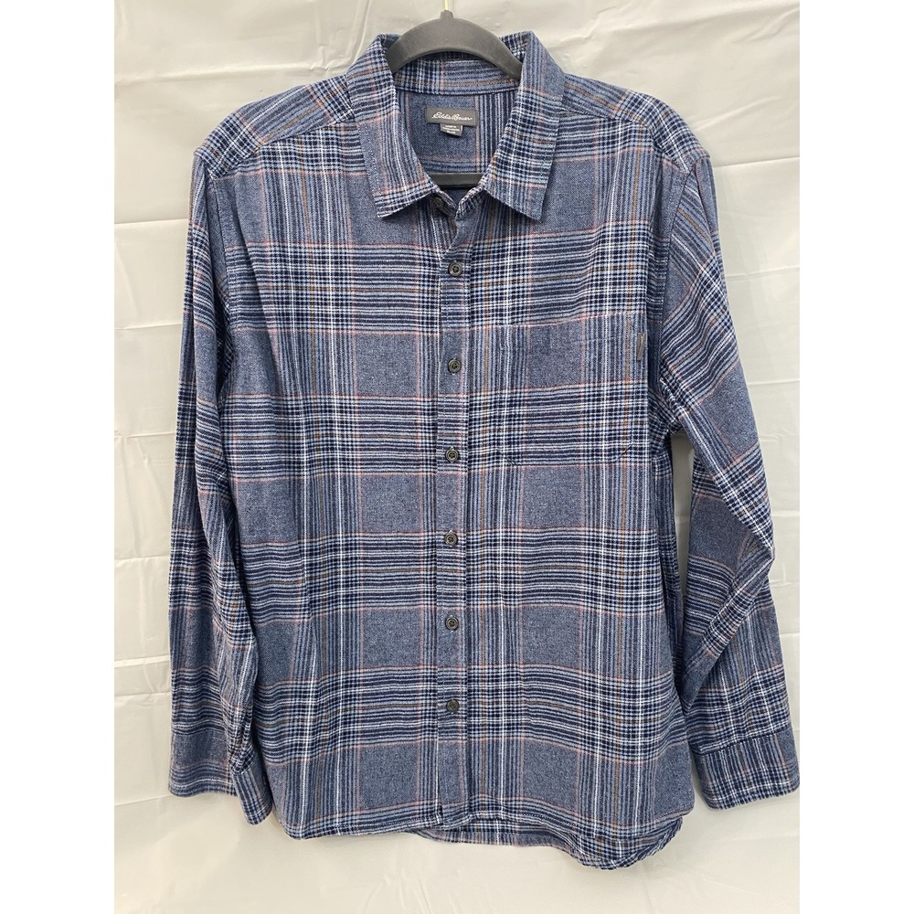 Eddie Bauer Flannel‎ Shirt Mens XL Blue Plaid Chest Pocket Long Sleeve